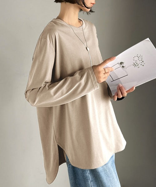 品よく、楽ちん。大人の余裕が漂う。シルケット素材 レイヤード ラウンドヘム 長袖 ロンTEE ce1020296