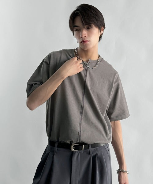 Asymmetric Stitch Design T-Shirt／アシンメトリーデザイン配色ステッチTシャツ co1150013