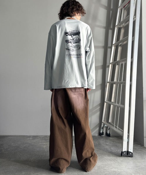 《JaVaジャバコラボ》ヴィンテージ感漂う綿100%クラシックカーグラフィックTシャツ（長袖） jo1150067