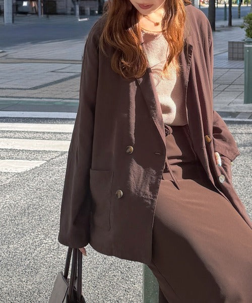 《marina×クラシカルエルフコラボ》【UVカット機能付き】余裕をまとう、さらり心地よい１枚。シアーダブルジャケット（長袖） ce1010616