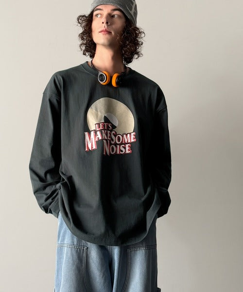 《JaVaジャバコラボ》「前後抜かりなし。」綿100%レコード盤レトロツアーロゴTシャツ（長袖） jo1150065