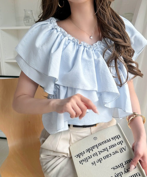 【mily bilet】ひらり、涼しげ。品ある甘さふわっと香る♪前後2wayノースリーブカシュクールブラウス mi1019151
