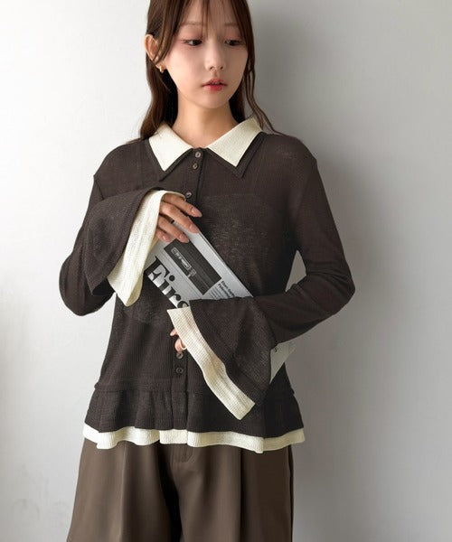 【mily bilet】ひらりフェミニンに。コーデの主役になる大人の甘さ。レイヤードフリル袖カーディガン mi1019161