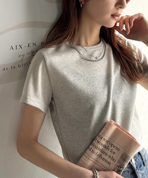 さりげなく輝くラメが主役。ラメ入りショート丈Tシャツ（半袖） ce1110124