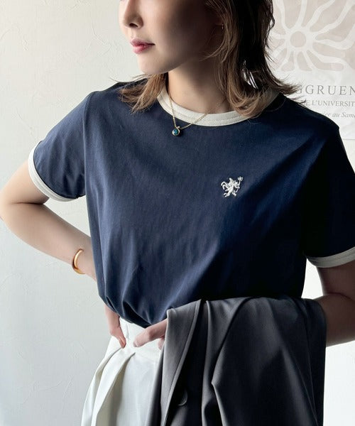 【sustaina+】デイリースタイルをアップデート。オーガニックコットン混 綿100％胸刺繍リンガーTシャツ ce1260400