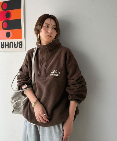 《JaVaジャバコラボ》ふんわり暖か。軽量配色フリースハーフジッププルオーバー（オーバーサイズ） jv1240141