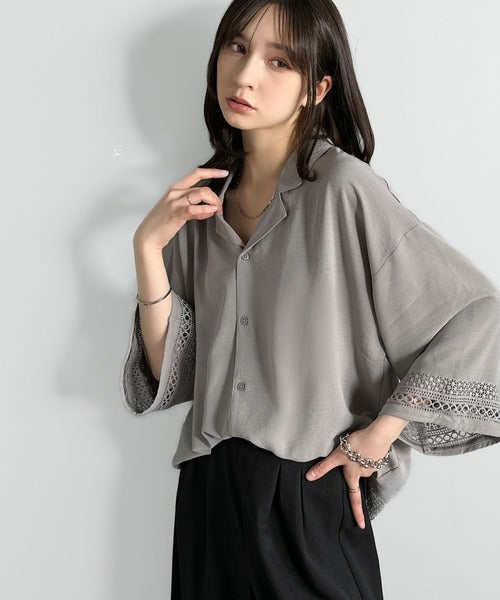 レースが語る、大人の余裕。レース切り替えオープンカラーシャツ / Lace Panel Open Collar Shirt co1010011