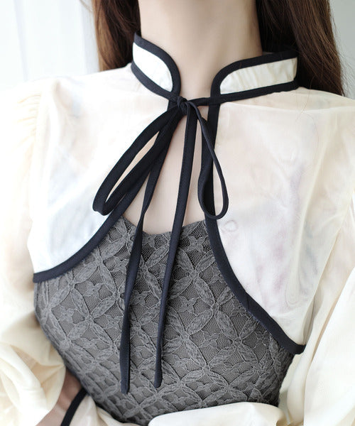 【mily bilet】トレンドをかわいく楽しんで♪パイピング配色シアーボレロセットアップ花柄レースキャミワンピース mi1139083