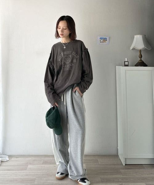 レディなヴィンテージスタイル。綿100％カレッジピグメント袖フリルTシャツ ce1020221