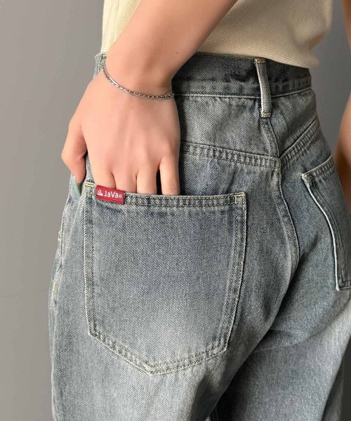 《JaVa ジャバコラボ》新感覚な大人デニム。ロールアップフロントポケットワイドデニムパンツ jv0909005