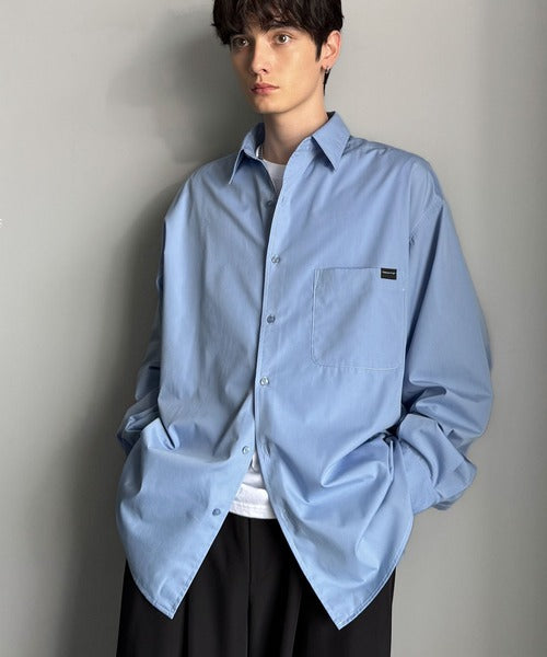 【Classical Origin】ゆとりを着る。ネーム付き胸ポケットビッグシャツ（長袖）/Brand name & chest pocket long sleeved big shirt ao1110147