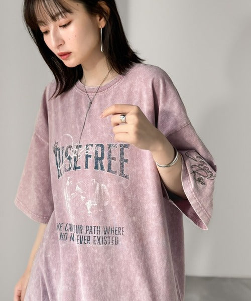 《JaVaジャバコラボ》キャッチーな個性派スタイル。綿100％前後2wayアシッドウォッシュビッグロックTシャツ(半袖） jv1260545