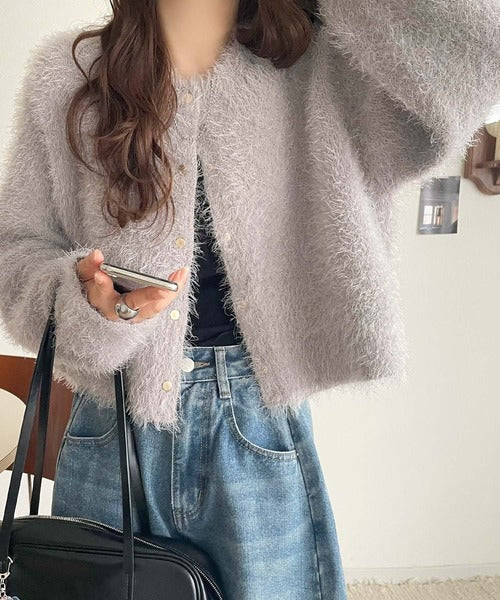 ふんわりとした優しい風合いが魅力的。前後2wayWフェイスフェザーショート丈カーディガン（長袖） ce1020283