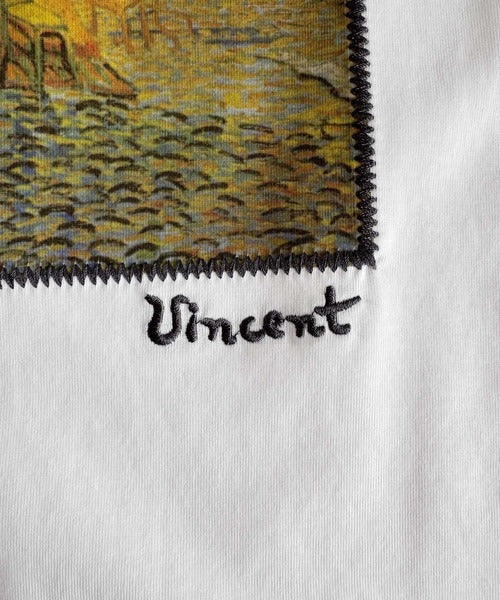 《ゴッホ絵画グラフィック》ステッチ刺繍MIXデザイン 高機能半袖Tシャツ【接触冷感・UVカット機能付き】【JaVaジャバコラボ】 jo1150093