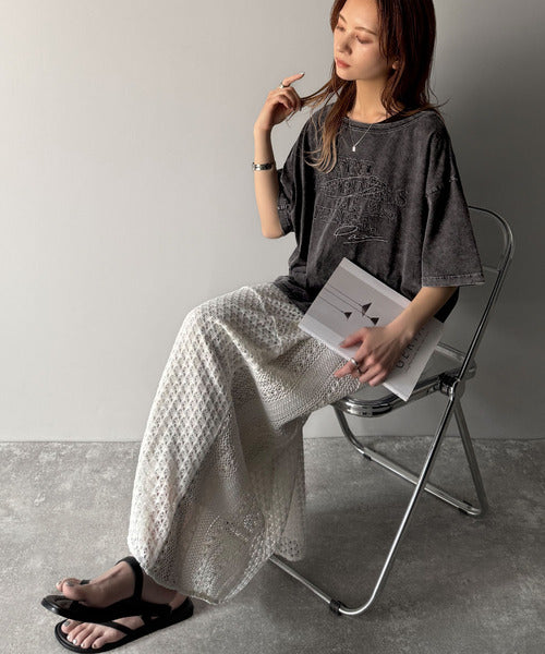 綿100%メンズライクヴィンテージウォッシュ☆前後2way刺繍ワイドネックTシャツ ce1260421
