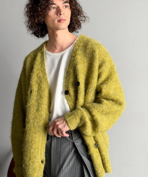 【Classical Origin】「アートな1着。」ミックスシャギー素材ダブルテーラードニットカーディガン／Mixed Shaggy Double-Tailored Knit Cardigan co0780011