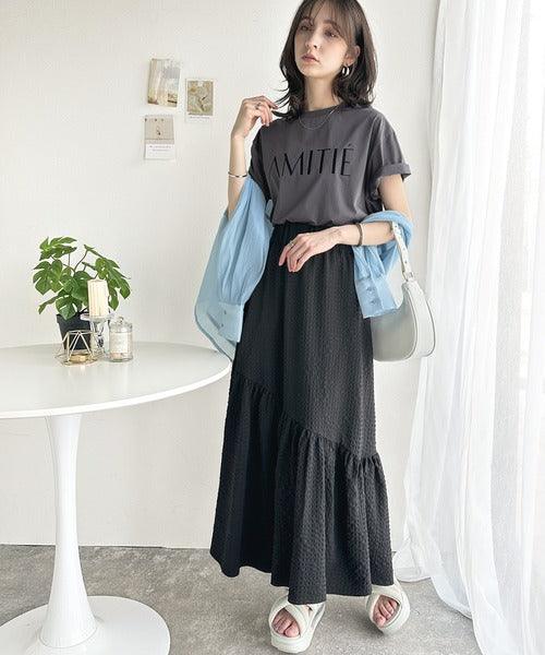 ワンランク上の大人シンプルベーシック。シルケット加工フロッキープリントTシャツ（半袖） ce1020202