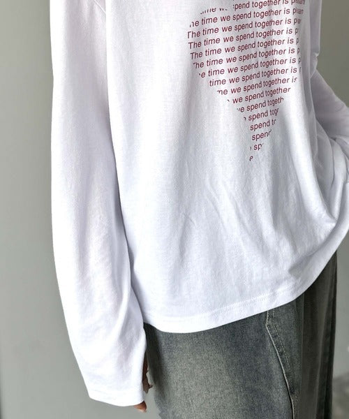 【mily bilet】 ハートが映える♪大人カジュアルMIX◎ハートグラフィック指穴ロングTシャツ mi1029154