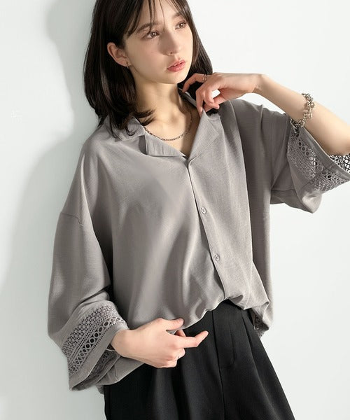レースが語る、大人の余裕。レース切り替えオープンカラーシャツ / Lace Panel Open Collar Shirt co1010011