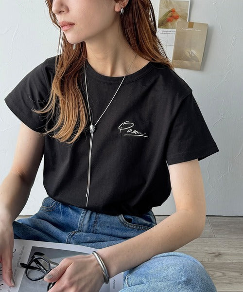 【sustaina+】こなれ感たっぷり。オーガニックコットン100％胸元PAEAN刺繍Tシャツ(半袖) ce1260401