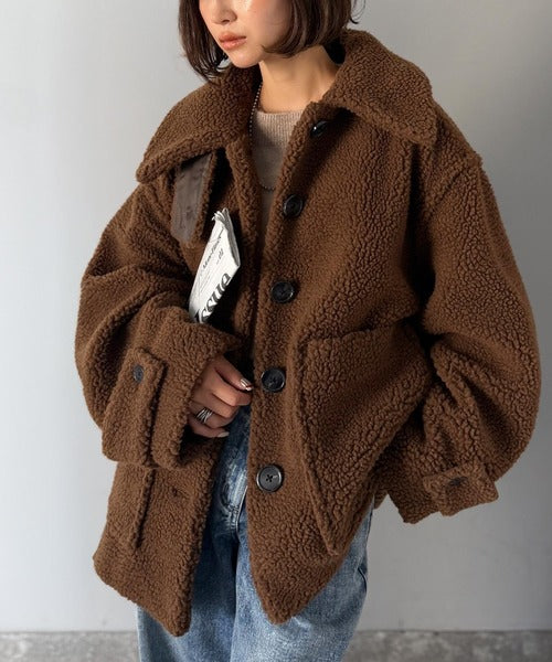 《JaVaジャバコラボ》纏う大人ボアが包み込む♪ボアショートブルゾン jv1265010