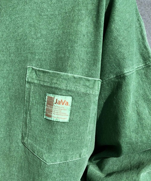 《JaVaジャバ コラボ》綿100％ピグメント加工ポケット付きロングTee jv1029002