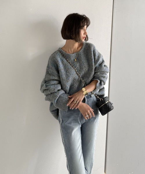 【Classical Origin】「深みのある大人に。」クルーネックミックスカラー糸ニット（長袖）/Crew neck mixed color knit ao1020308
