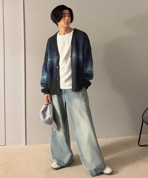 グラデーションボーダー柄Vネックニットカーディガン／Gradient Stripe V-Neck Cardigan co1150120