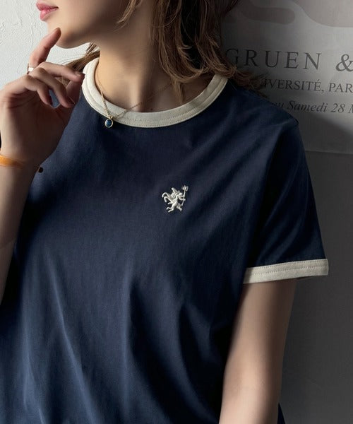 【sustaina+】デイリースタイルをアップデート。オーガニックコットン混 綿100％胸刺繍リンガーTシャツ ce1260400