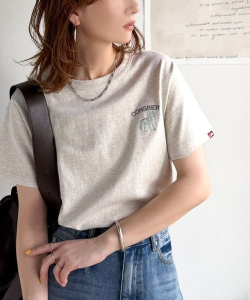 《JaVa ジャバコラボ》大人の遊び心をプラス。綿100％オオカミ刺繍Tシャツ（半袖） jv1330074