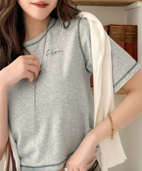 1枚で今っぽデザイン♪PAEAN刺繍配色ステッチチビTシャツ（半袖） ce1020200