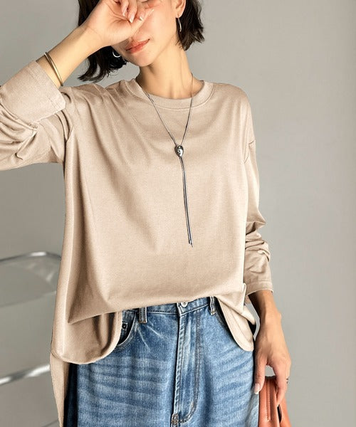 品よく、楽ちん。大人の余裕が漂う。シルケット素材 レイヤード ラウンドヘム 長袖 ロンTEE ce1020296