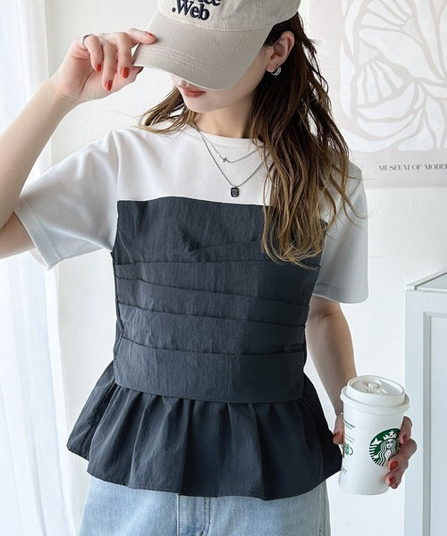 簡単おしゃれが叶う。Tシャツ×ビスチェドッキング半袖トップス ce1260345