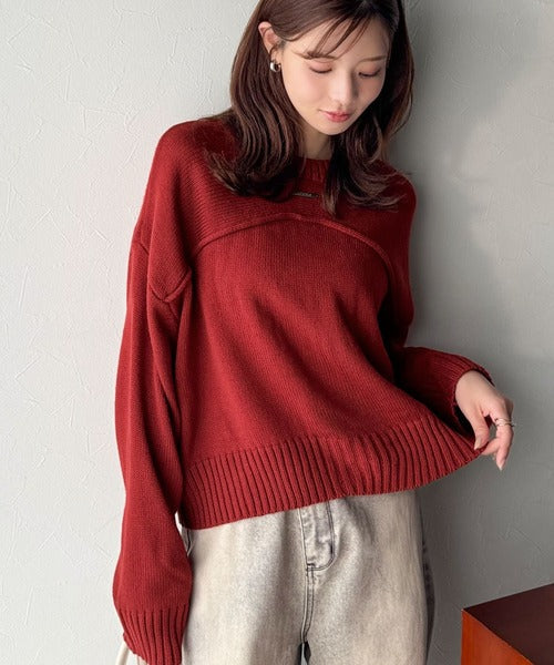 【mily bilet】ゆるっとシルエットが魅せる、大人の余裕。前後２WAYフロント切り替えニットプルオーバー（長袖） mi1329046