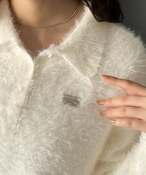 【mily bilet】カジュアルな大人ふんわり。メタルプレート使いフェザーシャギーポロニット（長袖） mi1029134