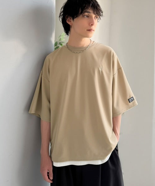 《JaVaジャバコラボ》【接触冷感・UVカット機能付き】シャリ生地で夏も快適！胸刺繍 梨地カットジョーゼットTシャツ（オーバーサイズ） jo1010057