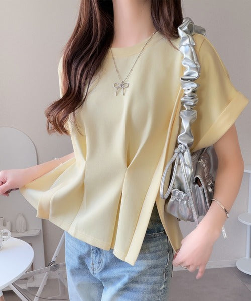 【mily bilet】ウエストラインを細魅せ♪スリット入りタックデザインカットソートップス（半袖） mi1329074