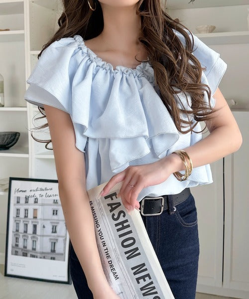 【mily bilet】ひらり、涼しげ。品ある甘さふわっと香る♪前後2wayノースリーブカシュクールブラウス mi1019151