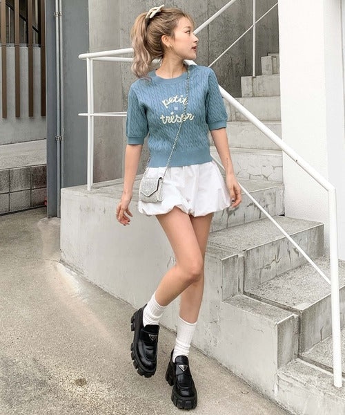 【mily bilet】上品フェミニン。コード刺繍ケーブル柄サマーニット mi1029124