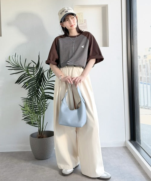 《JaVaジャバコラボ》お洒落迷子の救世主。綿100％胸刺繍ラグラン配色ボーダーTシャツ jv1260558