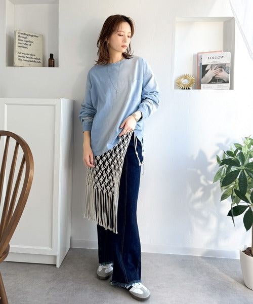 《JaVaジャバコラボ》垢抜け！大人のストリートstyleを作る。綿100％スプレーダイ加工オーバーサイズTシャツ（長袖） jv1020358