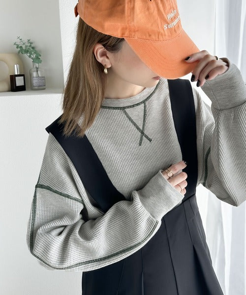 《JaVaジャバ 別注》シンプルなのに格上げ。2way配色ワッフルロンTee jv1260065