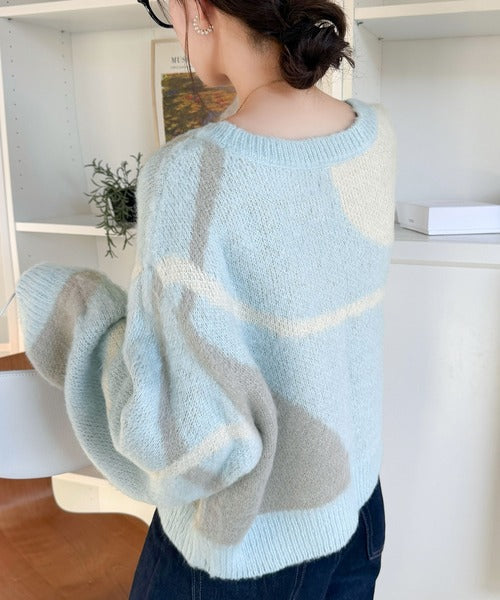 【mily bilet】きゅんモテニット♪柔らかな配色を、ふんわり軽やかに。ニュアンス柄短丈ニットプルオーバー mi1029208