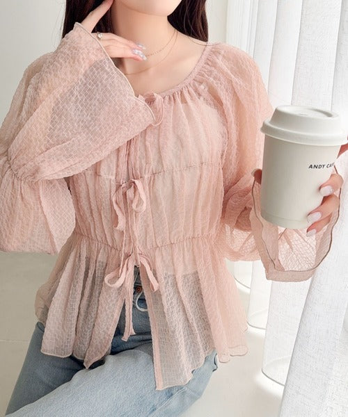 【mily bilet】1枚で2通り。透け感×チェックで、甘さをほどよく。前後2wayシアーチェックブラウス mi1359032