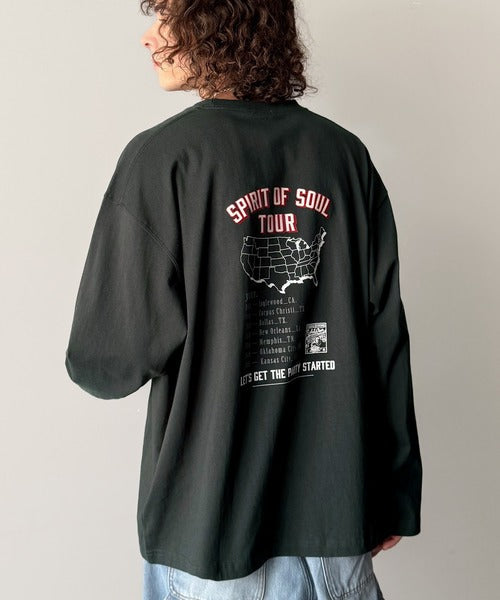 《JaVaジャバコラボ》「前後抜かりなし。」綿100%レコード盤レトロツアーロゴTシャツ（長袖） jo1150065