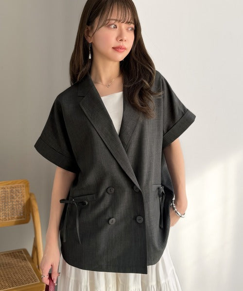【mily bilet】甘さひとさじ、きれいに決まる。リボンストラップ付き半袖テーラードジャケット（オーバーサイズ） mi1019137