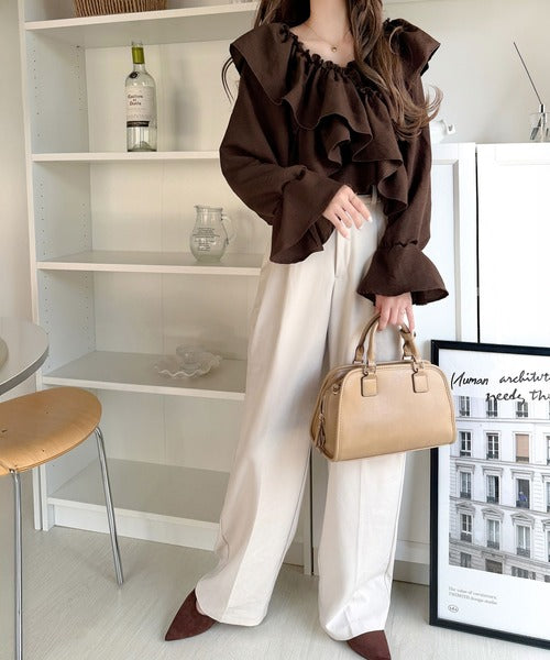【mily bilet】大人の甘さがちょうどいい♪オフショル2wayキャンディースリーブカシュクールブラウス（長袖） mi1019127