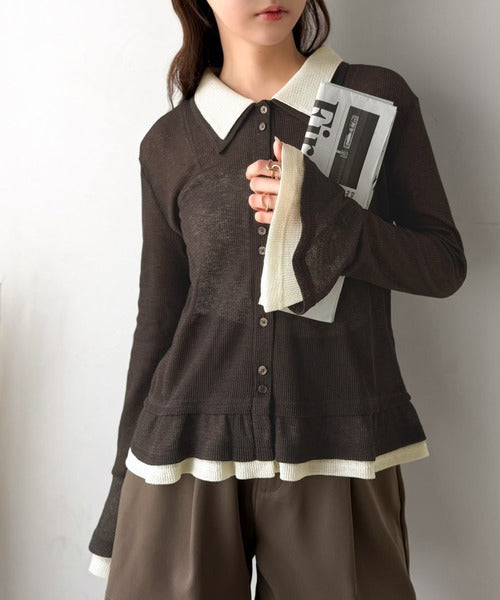 【mily bilet】ひらりフェミニンに。コーデの主役になる大人の甘さ。レイヤードフリル袖カーディガン mi1019161