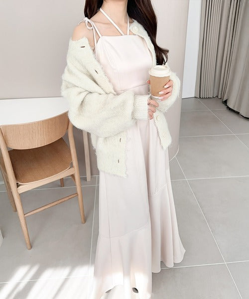 【mily bilet】上品で洗練のマストアイテム。マルチウェイシャギー半袖カーデ付きリボンキャミワンピースアンサンブル mi1139061