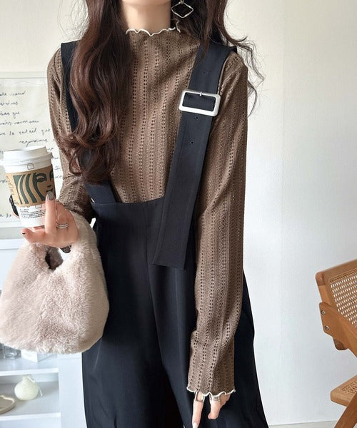 肌見せしすぎず、ほんのり色っぽ。プチハイネック透かし編みメロウトップス（長袖） ce1010486